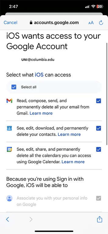 iOS will grant you the option 