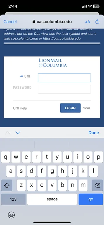 user name and password