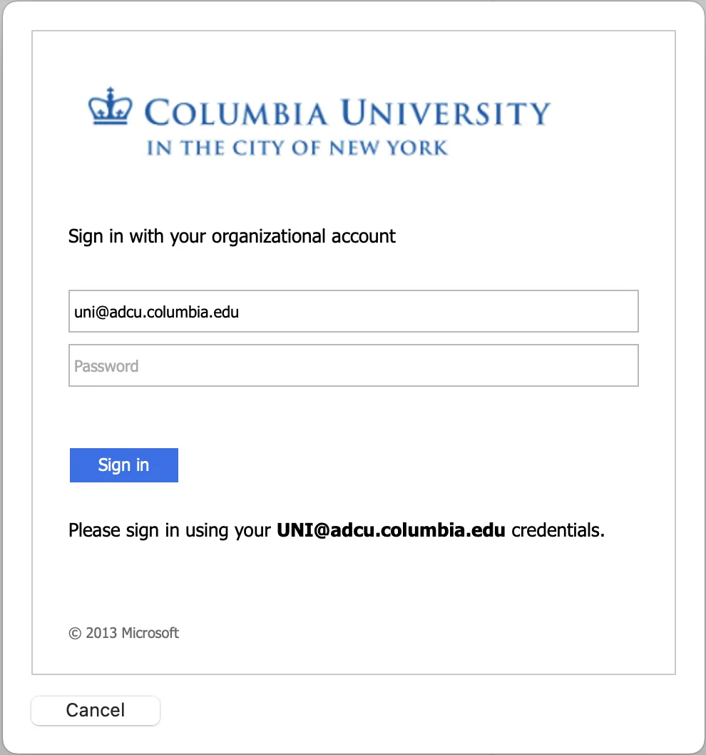 Enter your UNI password