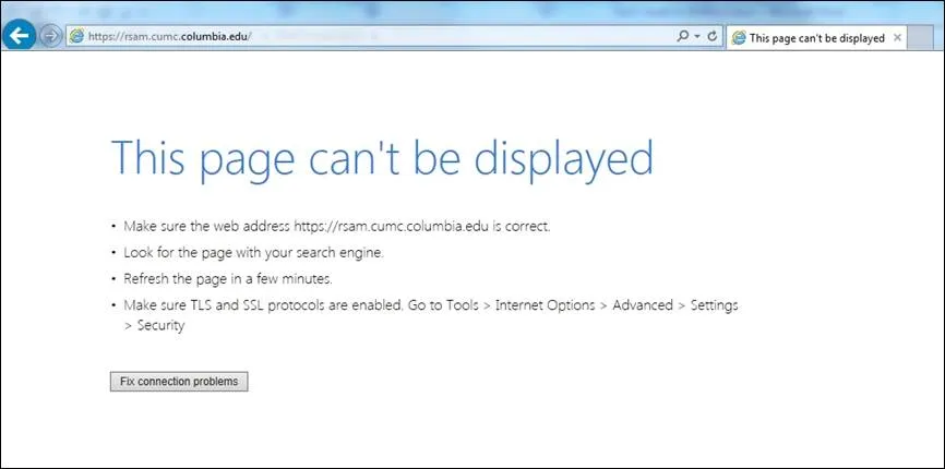 This page can't be displayed error message